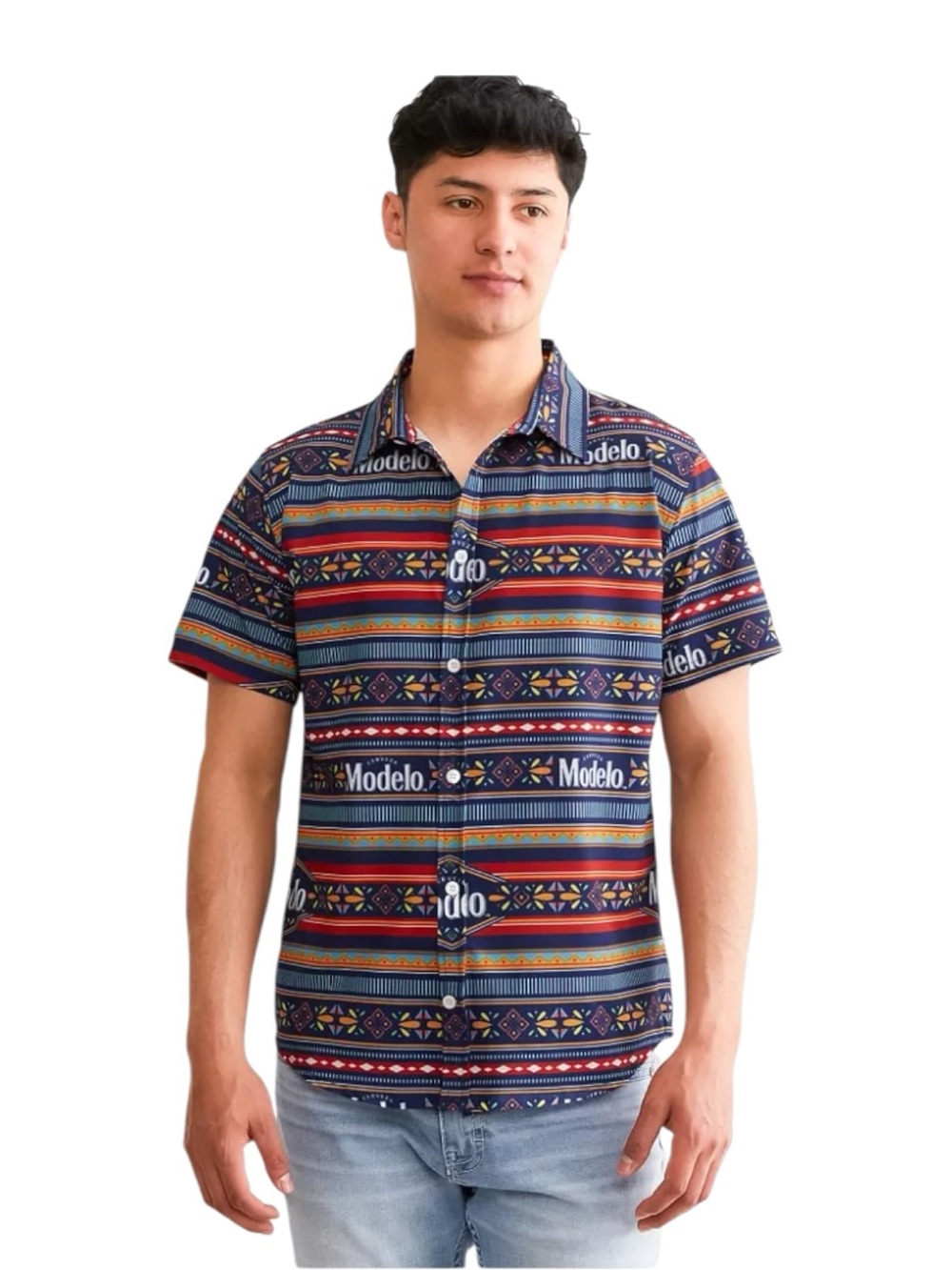 Modelo Buckle Men’s Medium Stripe Stretch Polo Shirt Button Down Short Sleeve